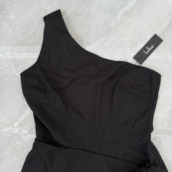 Women’s Lulus Tie and Low One Shoulder Knotted Skort Romper Linen Blend Small - Picture 4 of 16